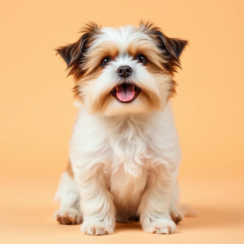Freshly groomed small dog with a fluffy coat looking cheerful